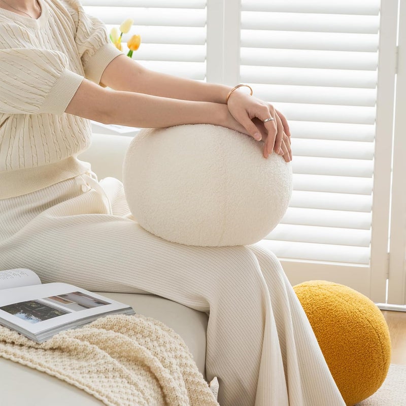 Gerlisay 11.8 inch Ball Pillow Round Decorative Pillow Yellow Sphere Shaped Throw Pillows Soft Nordic Style Boucle Pillows Cushion for Bed Couch Living Sofa Room Decor - Image 4